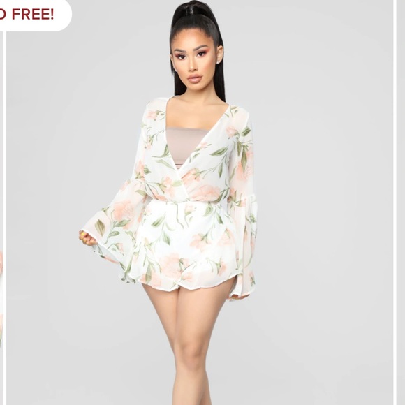 Fashion Nova Sheer Black and Pink Floral Romper - Picture 2 of 16